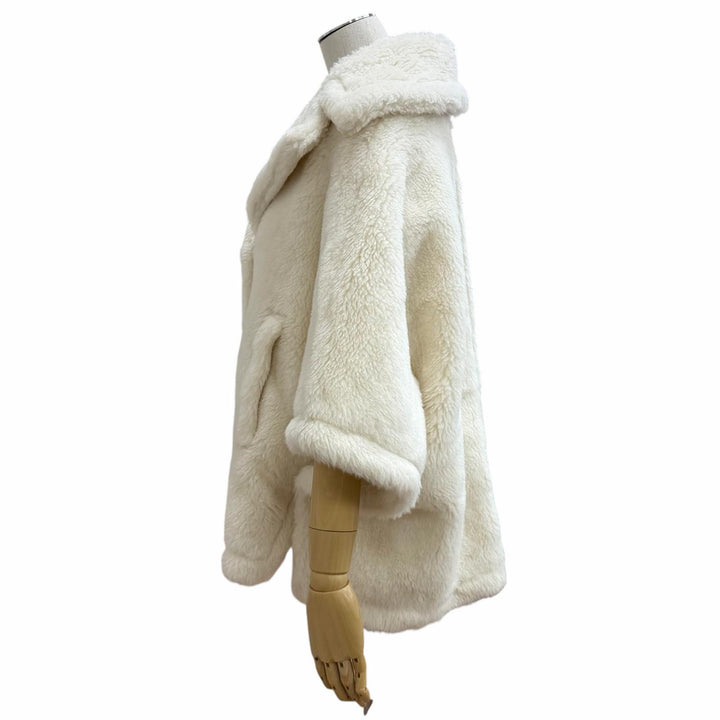 極美品★Max Mara マックスマーラ 2023年製 24147311416 テディベア アルパカ ウール混 ケープ ポンチョ 白 SM 正規品 ガーメント付