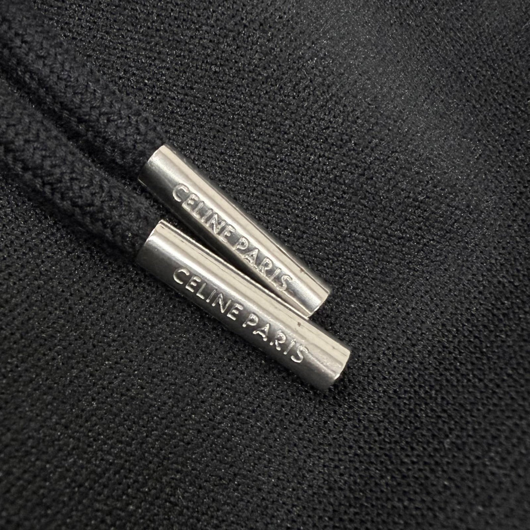 美品□CELINE セリーヌ 2Z099121O ロゴ刺繍 ダブルフェイス サイドライン トラックパンツ ブラック ホワイト S イタリア製 正規品 メンズ