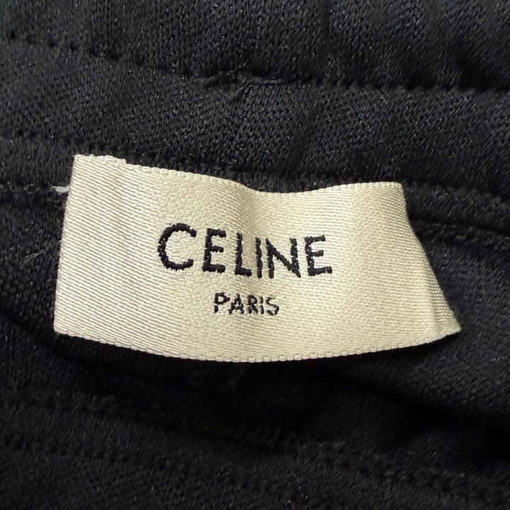 美品□CELINE セリーヌ 2Z099121O ロゴ刺繍 ダブルフェイス サイドライン トラックパンツ ブラック ホワイト S イタリア製 正規品 メンズ