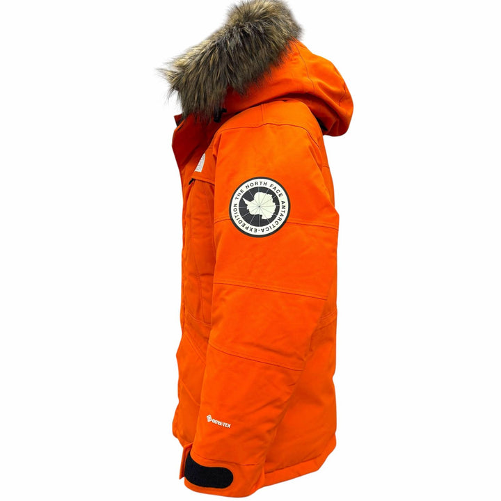 良品▼THE NORTH FACE ザ・ノースフェイス ND91807 Antarctica PARKA GORE-TEX ロゴ刺繍 ファー付 フーデッド ダウンジャケット S 正規品