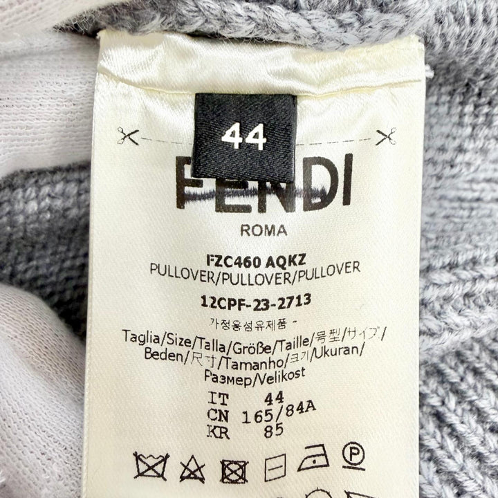 極美品△FENDI フェンディ 2023年 FZC460 ウール100％ FFロゴ ハーフジップ ボア切替 長袖 ニット セーター グレー 44 イタリア製 正規品