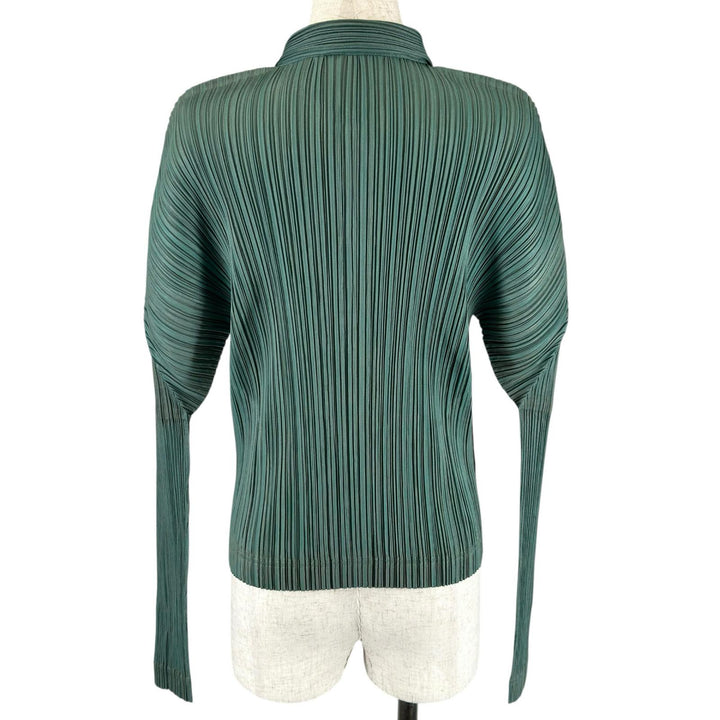 極美品▲PLEATS PLEASE プリーツプリーズ イッセイミヤケ PP14-JD572 ジップアップ ジャケット グリーン ブルー 3 正規品 レディース