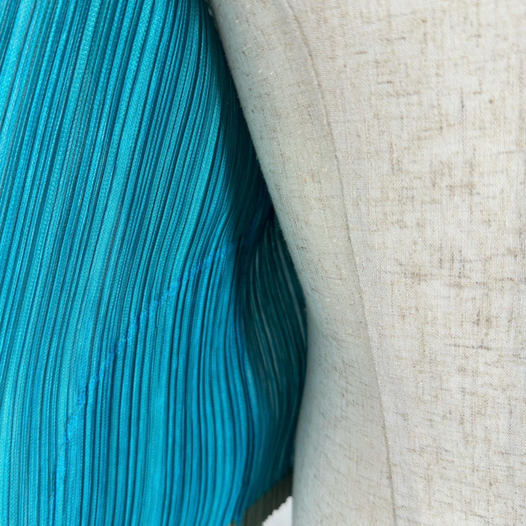 極美品▲PLEATS PLEASE プリーツプリーズ イッセイミヤケ PP14-JD572 ジップアップ ジャケット グリーン ブルー 3 正規品 レディース