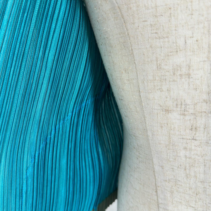 極美品▲PLEATS PLEASE プリーツプリーズ イッセイミヤケ PP14-JD572 ジップアップ ジャケット グリーン ブルー 3 正規品 レディース