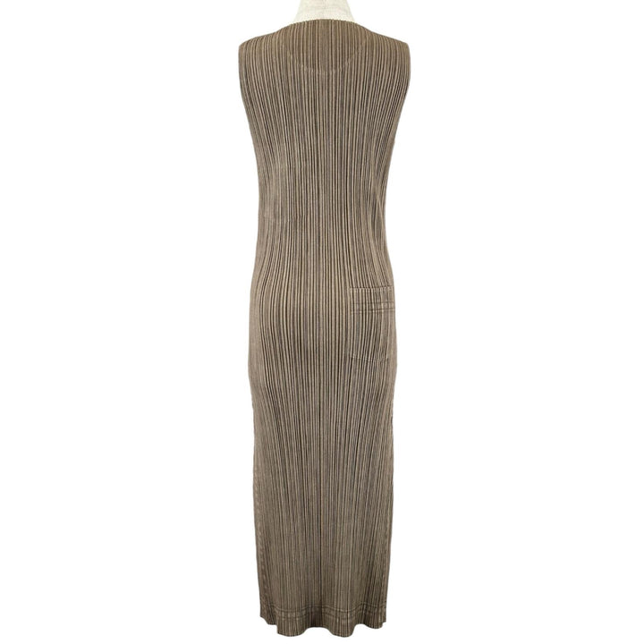 極美品▲PLEATS PLEASE プリーツプリーズ イッセイミヤケ PP14-JH266 ノースリーブ ワンピース ブラウン 4 日本製 正規品 レディース