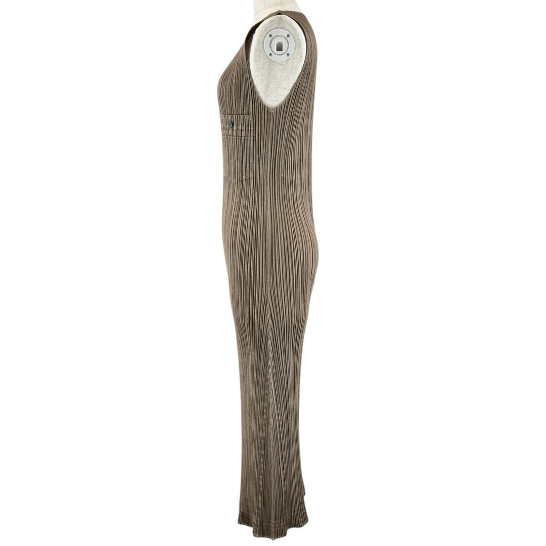 極美品▲PLEATS PLEASE プリーツプリーズ イッセイミヤケ PP14-JH266 ノースリーブ ワンピース ブラウン 4 日本製 正規品 レディース