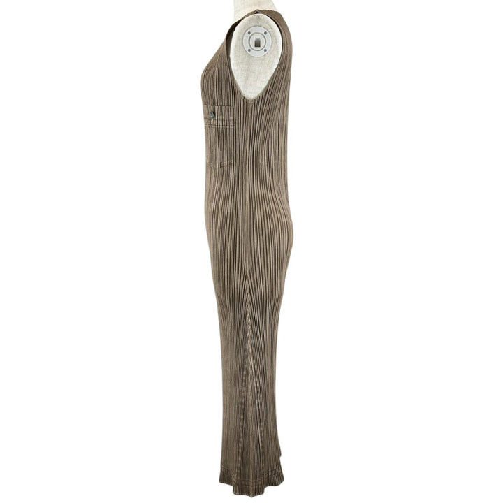 極美品▲PLEATS PLEASE プリーツプリーズ イッセイミヤケ PP14-JH266 ノースリーブ ワンピース ブラウン 4 日本製 正規品 レディース