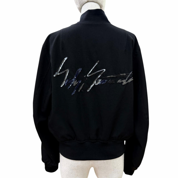 極美品☆Yohji Yamamoto ヨウジヤマモト FV-J21-100 ウール スパンコール ロゴ デザイン ボンバージャケット ブルゾン ブラック 3 正規品