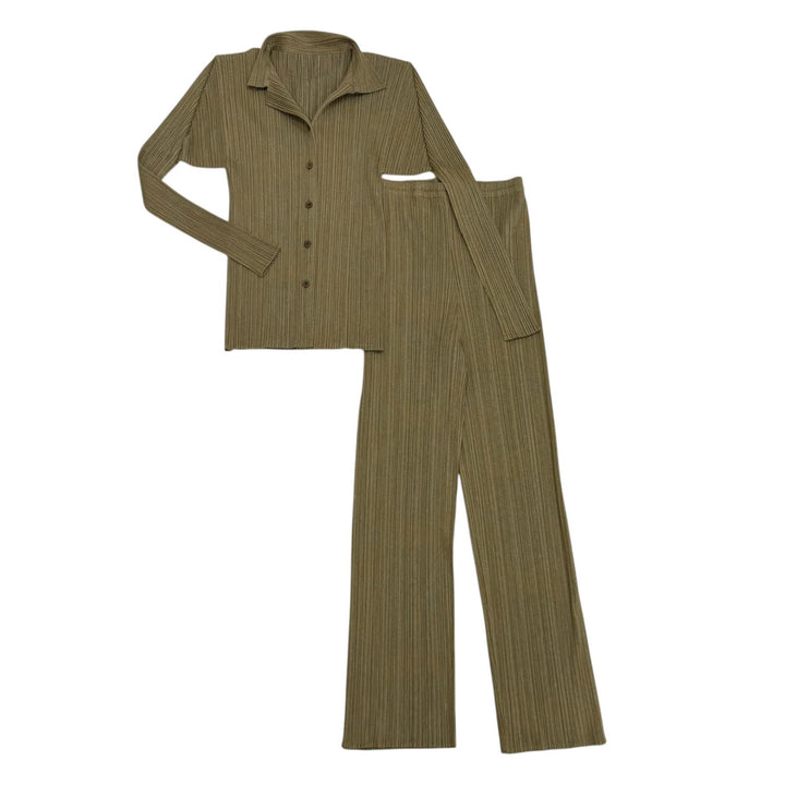 極美品★PLEATS PLEASE プリーツプリーズ イッセイミヤケ PP89-Jk724/PP84-JF743 セットアップ カーキ系 トップス：3 パンツ：2 正規品