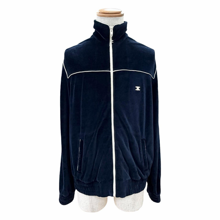 美品△CELINE セリーヌ 2Y168679I コットン トリオンフ ベルベット トラックジャケット ネイビー M イタリア製 正規品 メンズ