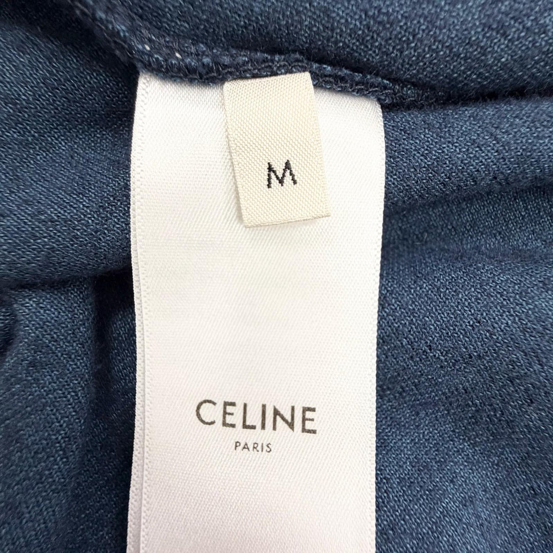 美品△CELINE セリーヌ 2Y168679I コットン トリオンフ ベルベット トラックジャケット ネイビー M イタリア製 正規品 メンズ