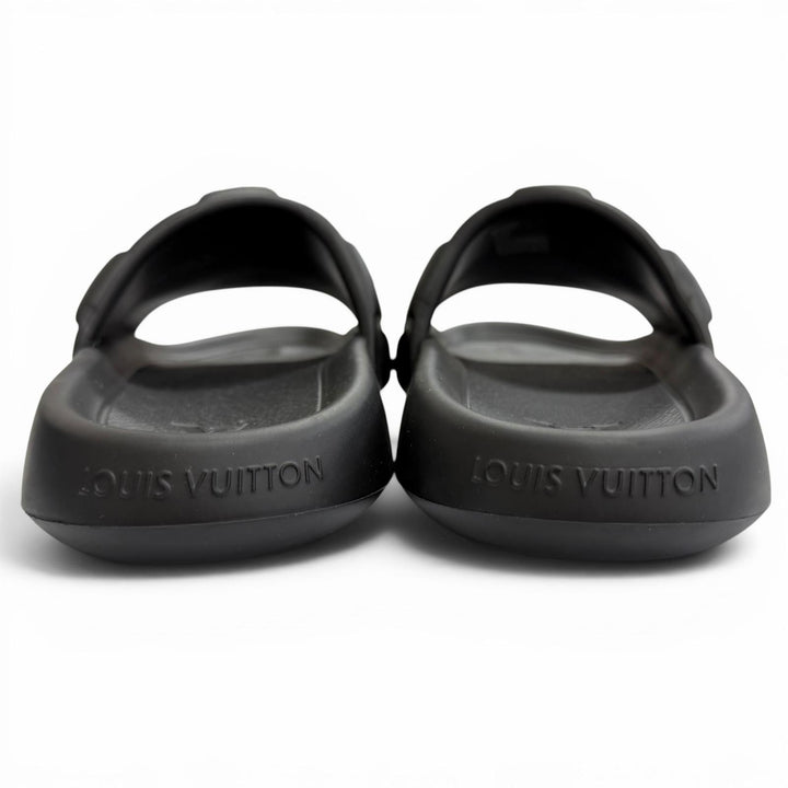 極美品△LOUIS VUITTON ルイヴィトン LV ウォーターフロント ライン ラバー ダミエ スライド サンダル ブラック 8 伊製 箱・保存袋付き