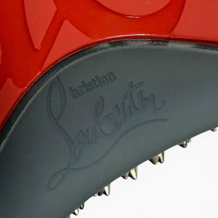 極美品▼Christian Louboutin クリスチャンルブタン ローラーボート スパイク スタッズ レザー スリッポン シルバー グレー 42 メンズ