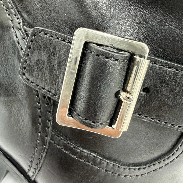 美品☆PRADA プラダ 3U5907 ベルトデザイン レザー バイカーブーツ エンジニアブーツ アンクルブーツ ショートブーツ ブラック 35.5