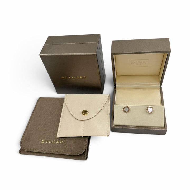 極美品★BVLGARI ブルガリ ブルガリブルガリ シェル ピアス 750(PG) ピンクゴールド ホワイト イタリア製 重量3.66g 箱・保存袋付き