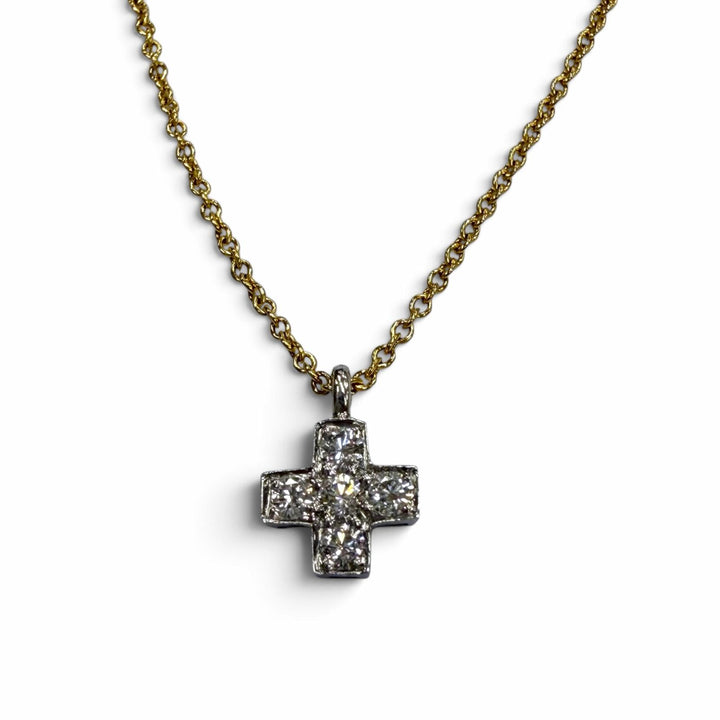 美品▼TIFFANY&amp;Co. ティファニー クルーシフォーム 750(YG) PT950 5Pダイヤモンド ネックレス イエローゴールド 重量2.2g レディース