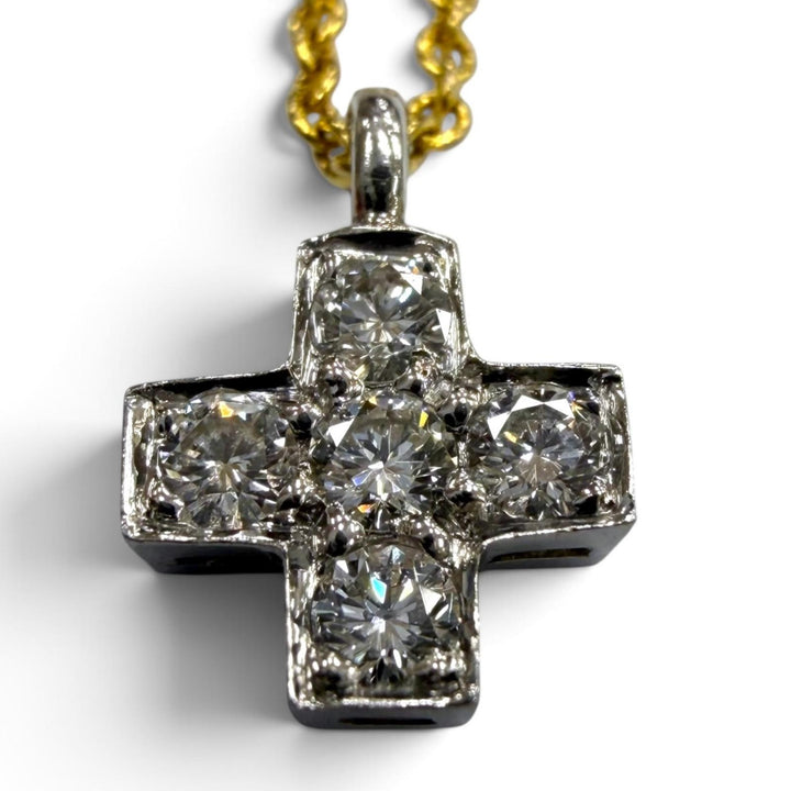 美品▼TIFFANY&amp;Co. ティファニー クルーシフォーム 750(YG) PT950 5Pダイヤモンド ネックレス イエローゴールド 重量2.2g レディース