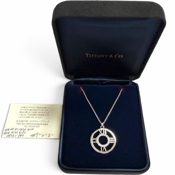 美品□TIFFANY&amp;Co. ティファニー 750 ダイヤモンド アトラス オープンメダリオン ネックレス ホワイトゴールド イタリア製 重量9.32g