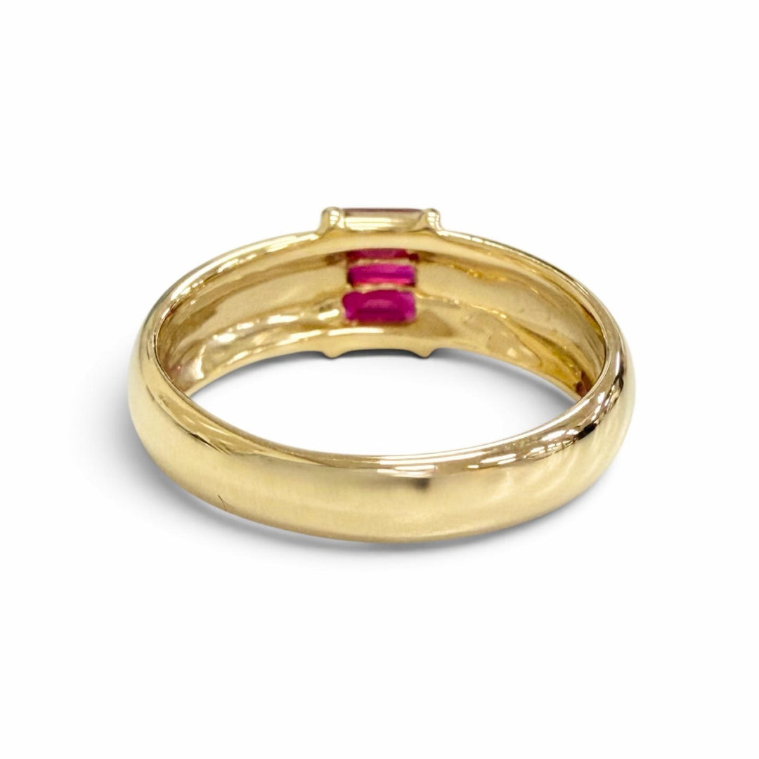 極美品△TIFFANY&amp;Co. ティファニー ヴィンテージ スタッキング 3Pルビー リング 指輪 750(YG) イエローゴールド JP7号 重量3.92g 箱付き