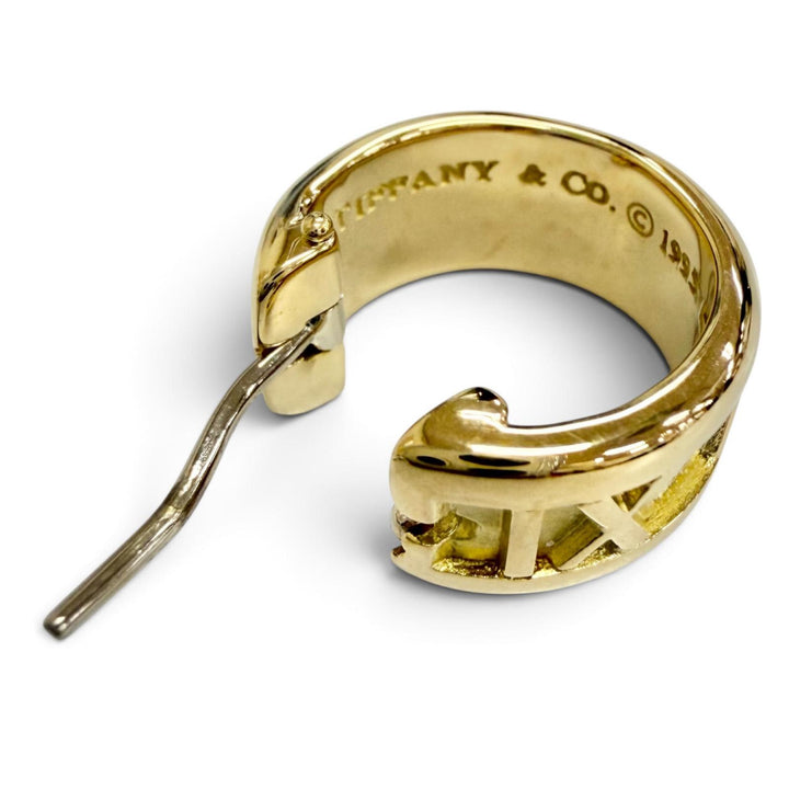 極美品△TIFFANY&amp;Co. ティファニー アトラス フープ ピアス アクセサリー 両耳用 750(YG) イエローゴールド 伊製 重量10.69g レディース