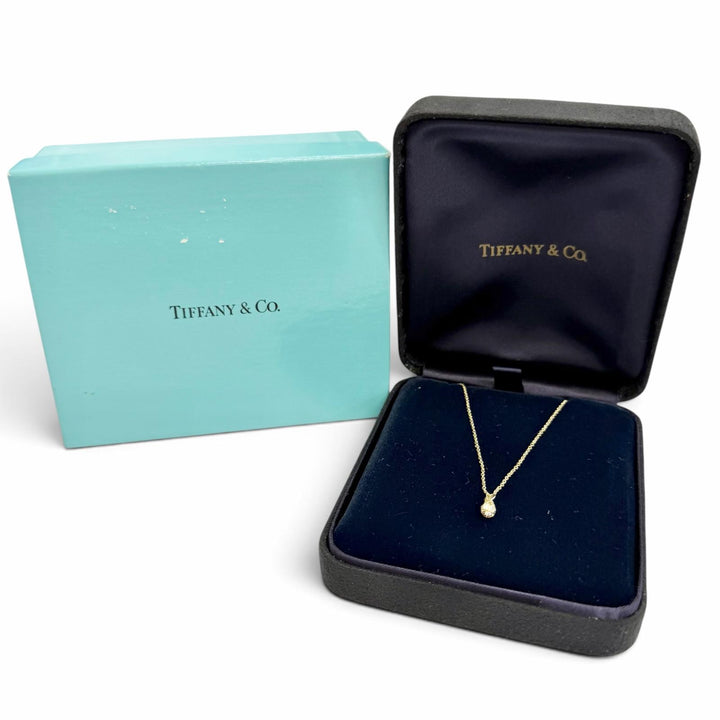 美品△TIFFANY&amp;Co. ティファニー ティアドロップ ミニ パヴェ ネックレス ダイヤモンド 750(YG) イエローゴールド 重量 2.24g レディース