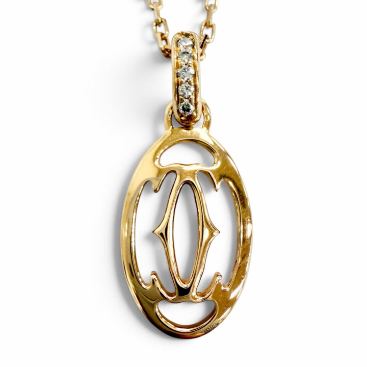 美品△Cartier カルティエ SZ7496 750 ダイヤモンド ロゴ ドゥーブルC 5Pダイヤモンド ネックレス 750(PG) ピンクゴールド 重量4.08g