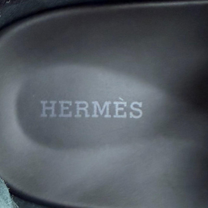 未使用品★HERMES エルメス Giorno ジョルノ レザー使い ベルクロ スポーツ サンダル カーキ ブルー系 40.5 イタリア製 メンズ 保存袋付