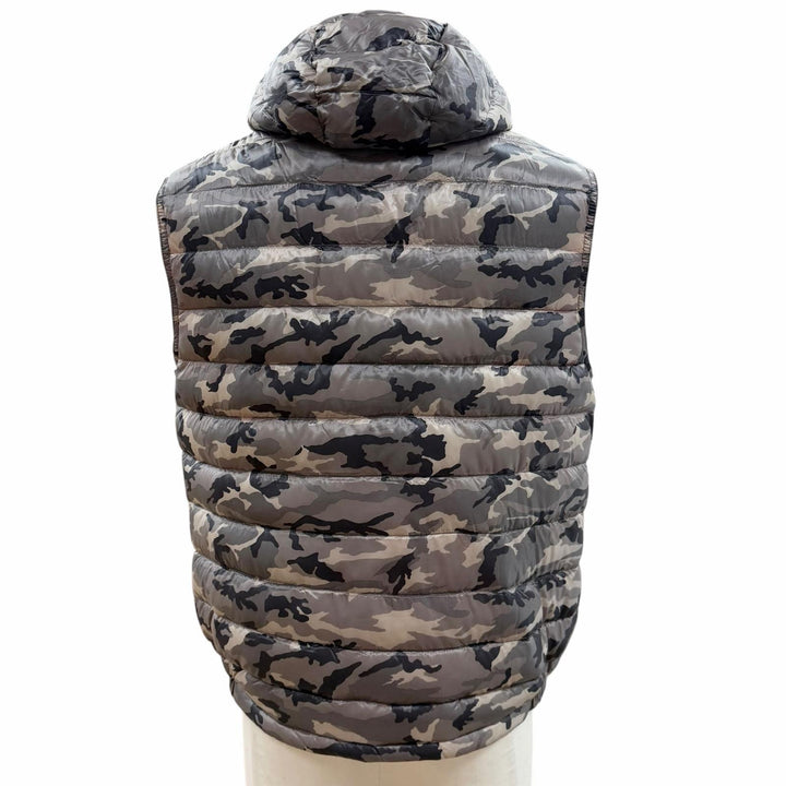 美品▼MONCLER モンクレール PATRICK 迷彩柄 カモフラ ロゴワッペン付き フーデッド ZIPUP ダウンベスト グレー 2 国内正規品 メンズ