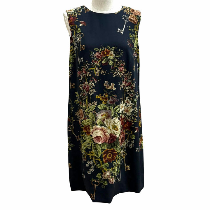 未使用品★DOLCE&amp;GABBANA ドルチェ＆ガッバーナ F6NA7T フローラルプリント ノースリーブ ワンピース ブラック 42 イタリア製 正規品