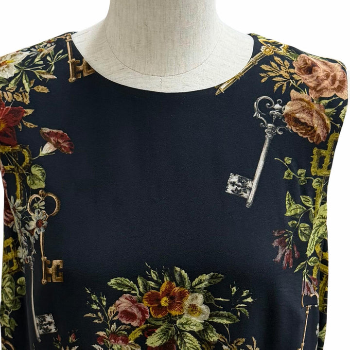 未使用品★DOLCE&amp;GABBANA ドルチェ＆ガッバーナ F6NA7T フローラルプリント ノースリーブ ワンピース ブラック 42 イタリア製 正規品
