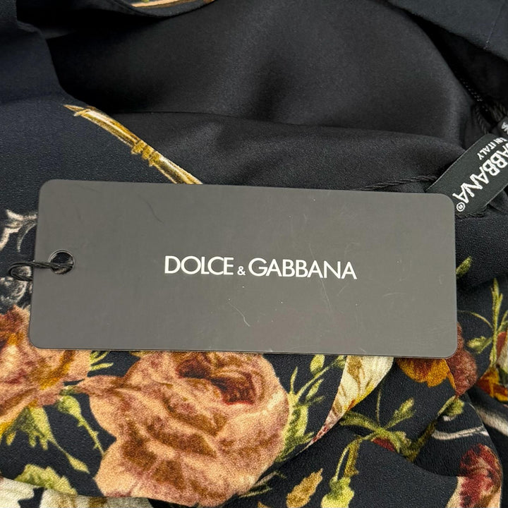 未使用品★DOLCE&amp;GABBANA ドルチェ＆ガッバーナ F6NA7T フローラルプリント ノースリーブ ワンピース ブラック 42 イタリア製 正規品