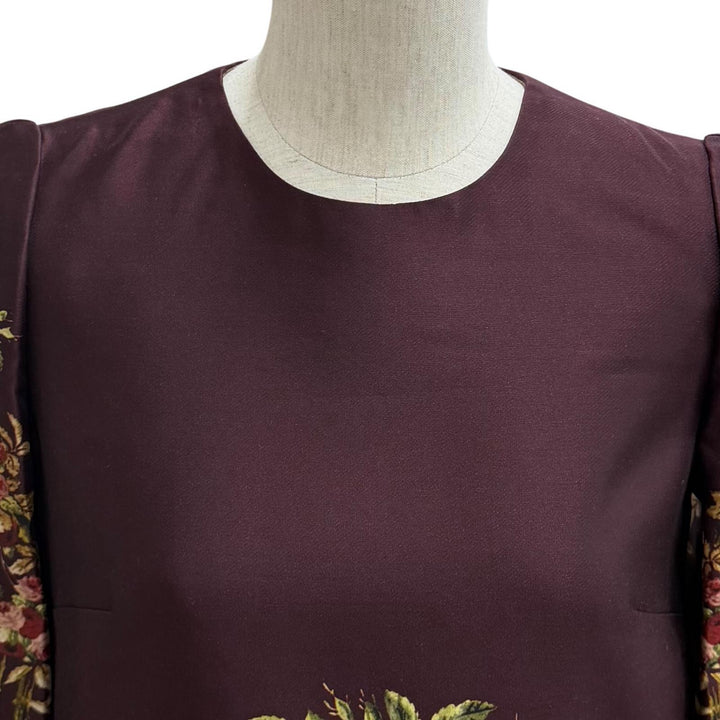 未使用品★DOLCE&amp;GABBANA ドルチェ＆ガッバーナ F6NJ0T シルク ウール混 フローラルプリント 七分袖 ワンピース ボルドー 36 正規品