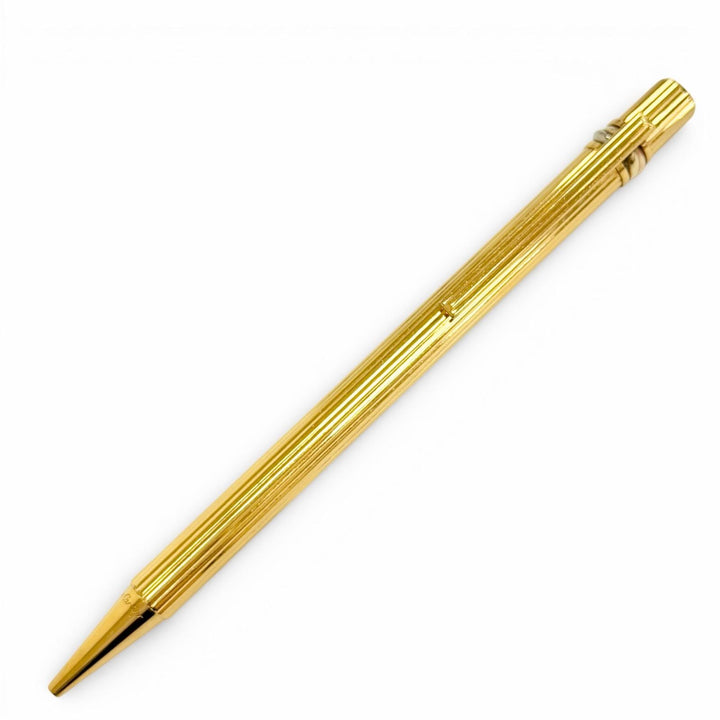 美品△Cartier カルティエ トリニティ ストライプ柄 ツイスト式 ボールペン ゴールド フランス製 メンズ レディース オススメ◎