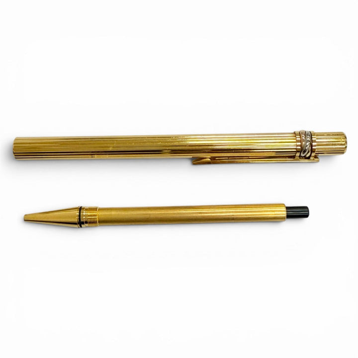 美品△Cartier カルティエ トリニティ ストライプ柄 ツイスト式 ボールペン ゴールド フランス製 メンズ レディース オススメ◎