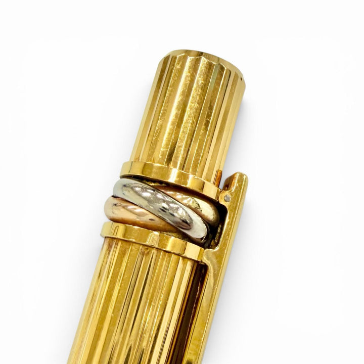 美品△Cartier カルティエ トリニティ ストライプ柄 ツイスト式 ボールペン ゴールド フランス製 メンズ レディース オススメ◎