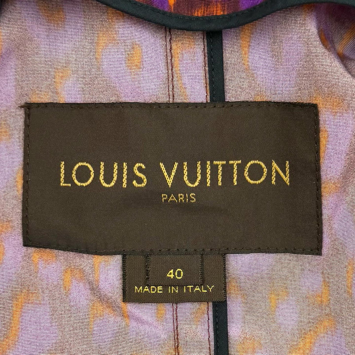 極美品★LOUIS VUITTON ルイヴィトン ロゴボタン・ベルト付 レオパード トレンチコート パープル系 40 イタリア製 正規品 レディース