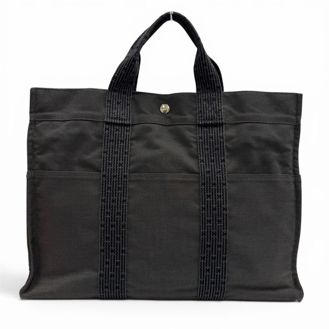 美品★HERMES エルメス エールラインMM セリエボタン トートバッグ ハンドバッグ 鞄 グレー フランス製 レディース