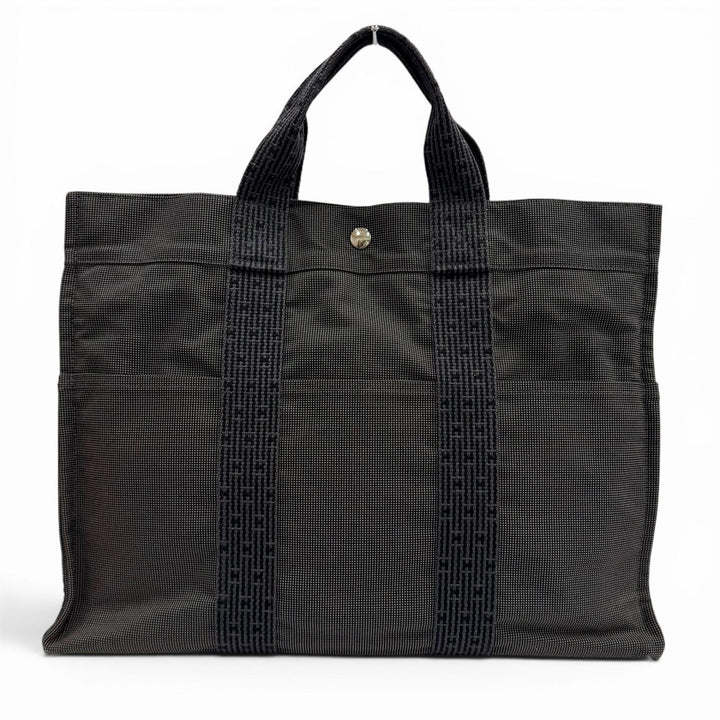 美品★HERMES エルメス エールラインMM セリエボタン トートバッグ ハンドバッグ 鞄 グレー フランス製 レディース