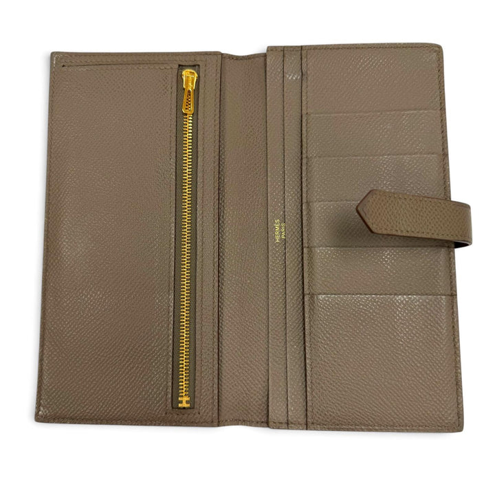 良品▼HERMES エルメス ベアンスフレ ヴォーエプソン レザー トープ ゴールド金具 ロングウォレット 長財布 D刻印 フランス製 メンズ