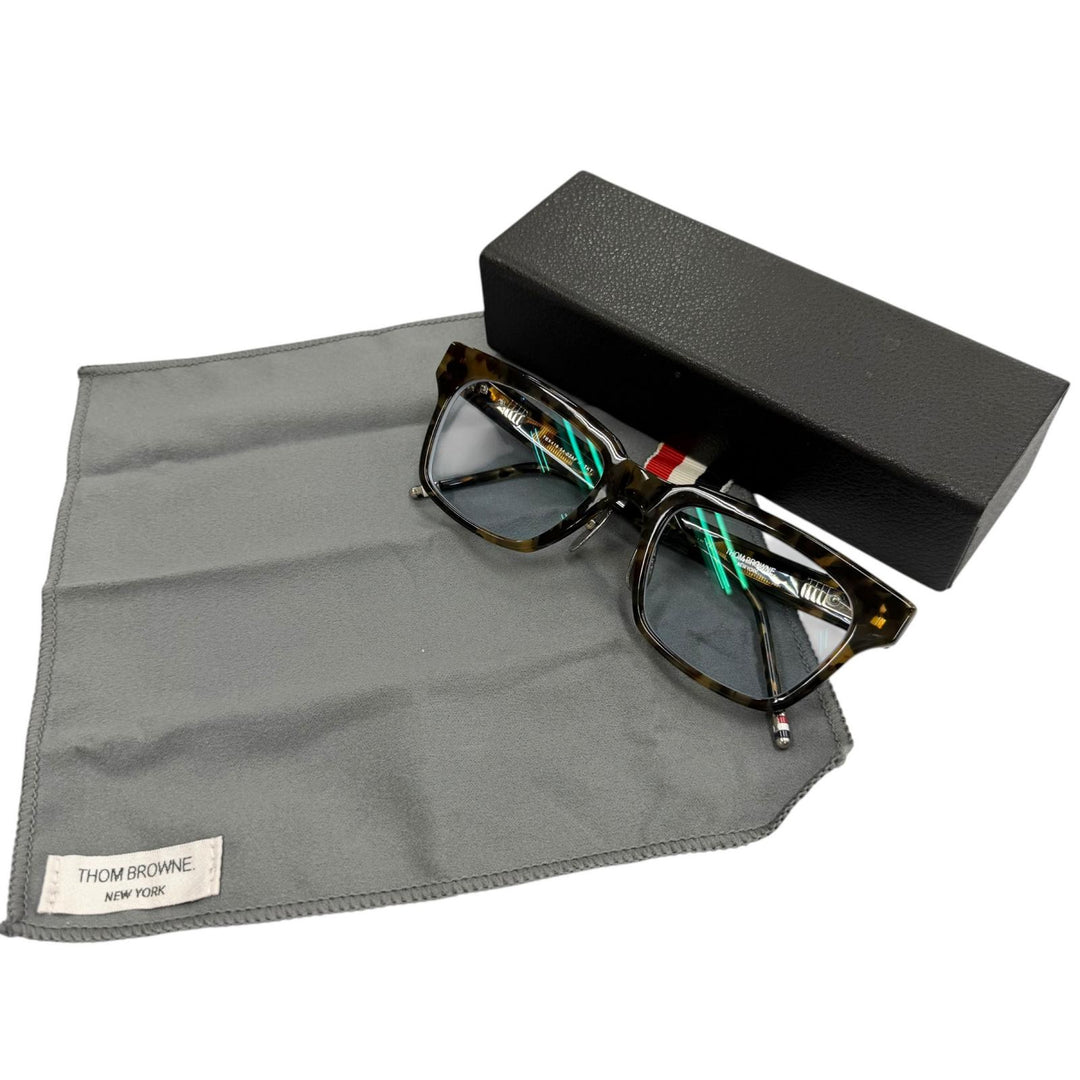 美品▼THOM BROWNE トムブラウン TBX418 マーブル ウェリントン メガネ 眼鏡 アイウェア クリアブラウン 54□21-147 度入 日本製 メンズ