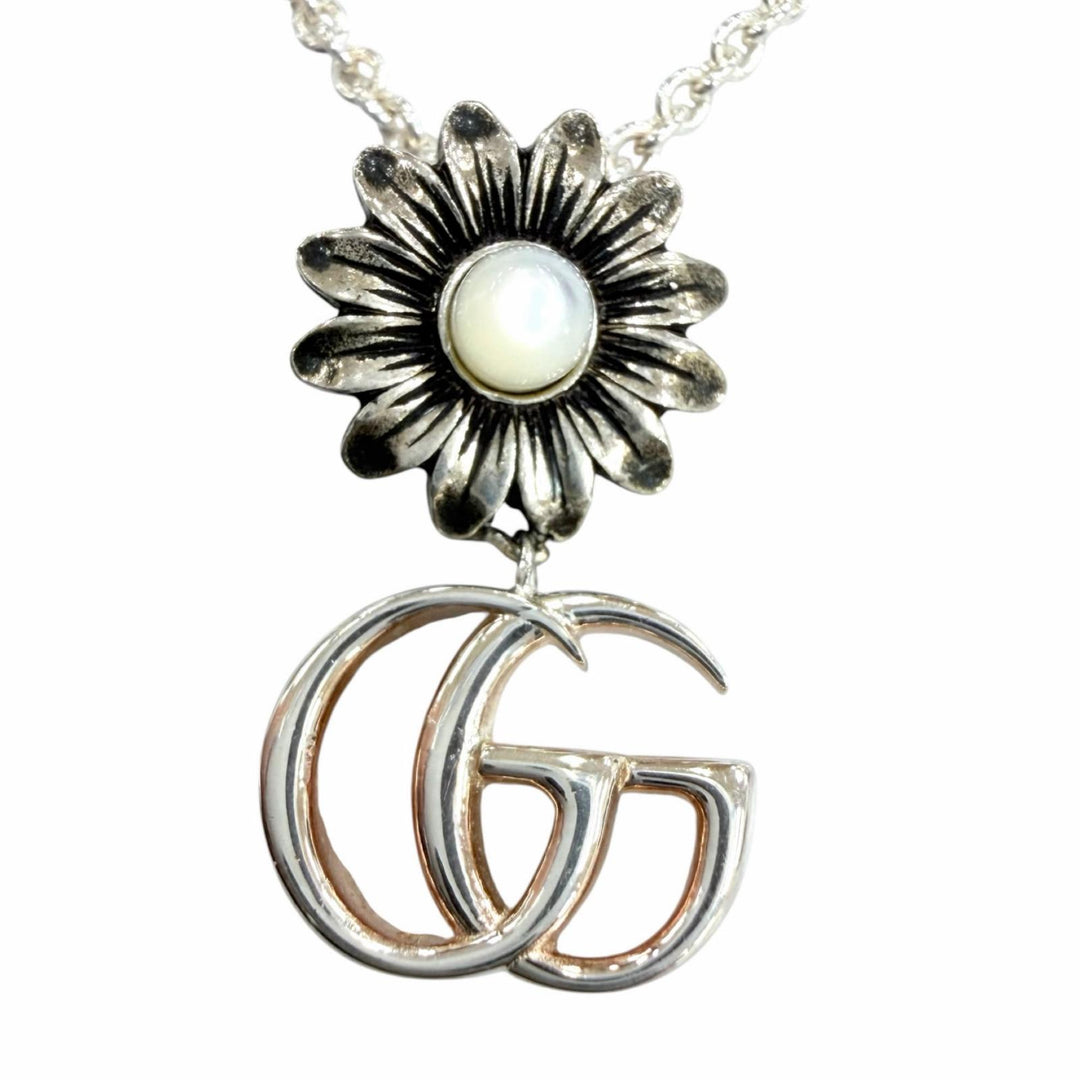 美品☆GUCCI グッチ ダブルG ネックレス AG925 マザーオブパール アクセサリー シルバー イタリア製 重量7.0g レディース 箱・保存袋付き