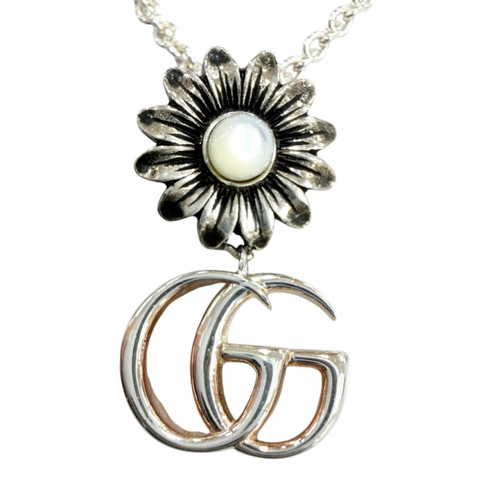 美品☆GUCCI グッチ ダブルG ネックレス AG925 マザーオブパール アクセサリー シルバー イタリア製 重量7.0g レディース 箱・保存袋付き