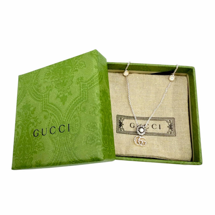 美品☆GUCCI グッチ ダブルG ネックレス AG925 マザーオブパール アクセサリー シルバー イタリア製 重量7.0g レディース 箱・保存袋付き