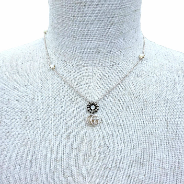 美品☆GUCCI グッチ ダブルG ネックレス AG925 マザーオブパール アクセサリー シルバー イタリア製 重量7.0g レディース 箱・保存袋付き