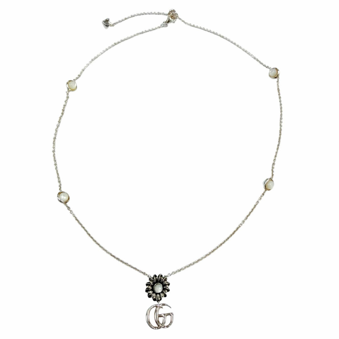 美品☆GUCCI グッチ ダブルG ネックレス AG925 マザーオブパール アクセサリー シルバー イタリア製 重量7.0g レディース 箱・保存袋付き