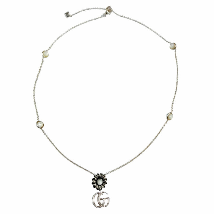 美品☆GUCCI グッチ ダブルG ネックレス AG925 マザーオブパール アクセサリー シルバー イタリア製 重量7.0g レディース 箱・保存袋付き