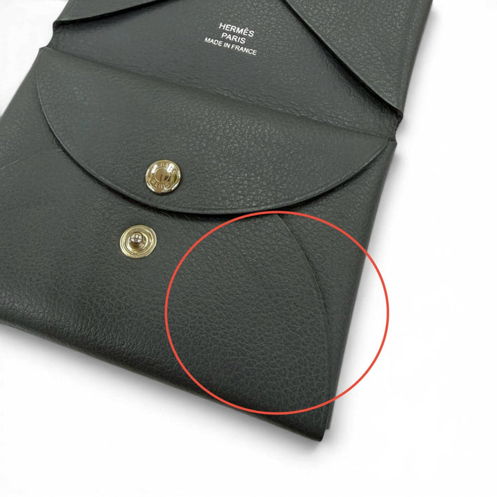 美品☆HERMES エルメス カルヴィ デュオ エバーカラー グリミスティ シルバー金具 セリエ金具 コインケース W刻印 フランス製 箱付き