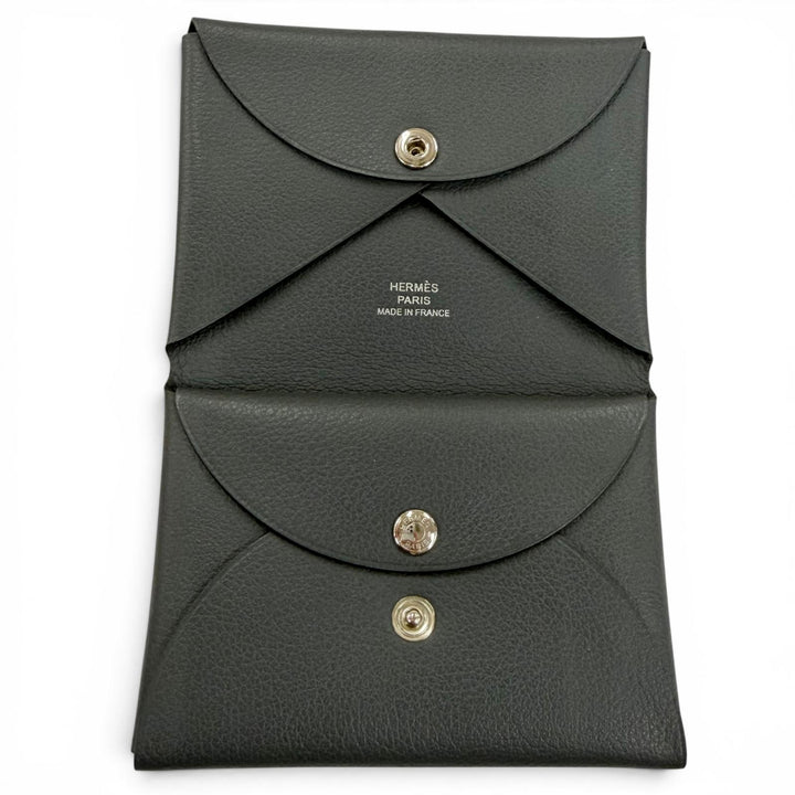 美品☆HERMES エルメス カルヴィ デュオ エバーカラー グリミスティ シルバー金具 セリエ金具 コインケース W刻印 フランス製 箱付き