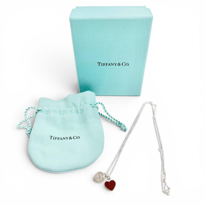 極美品△TIFFANY&amp;Co. ティファニー リターン トゥ ティファニー ミニ ダブル ハートタグ ペンダント ネックレス AG925 レッド 重量3.3g