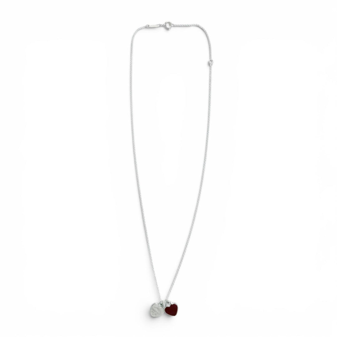 極美品△TIFFANY&amp;Co. ティファニー リターン トゥ ティファニー ミニ ダブル ハートタグ ペンダント ネックレス AG925 レッド 重量3.3g